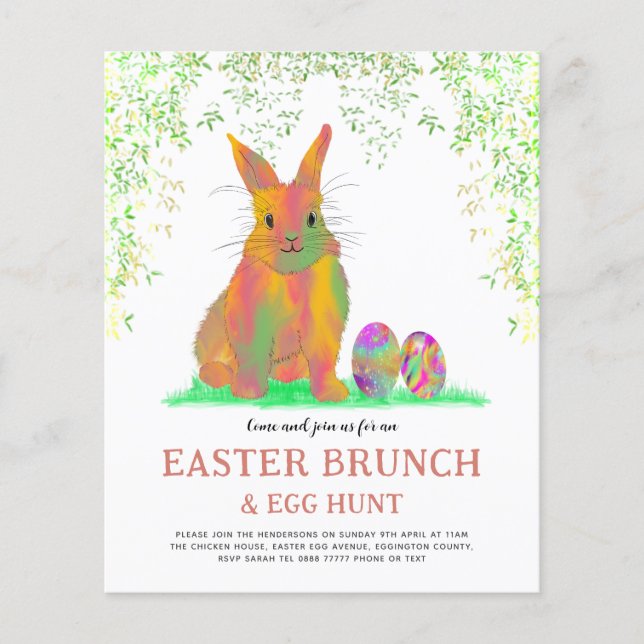 Easter Egg Hunt Brunch Colorful Cute Bunny Budget Flyer (Front)