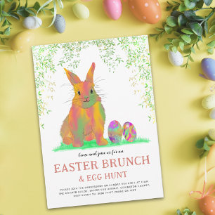 Easter Egg Hunt Brunch Colorful Cute Bunny & Eggs Invitation Postcard