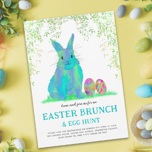 Easter Egg Hunt Brunch Cute Blue Bunny Budget