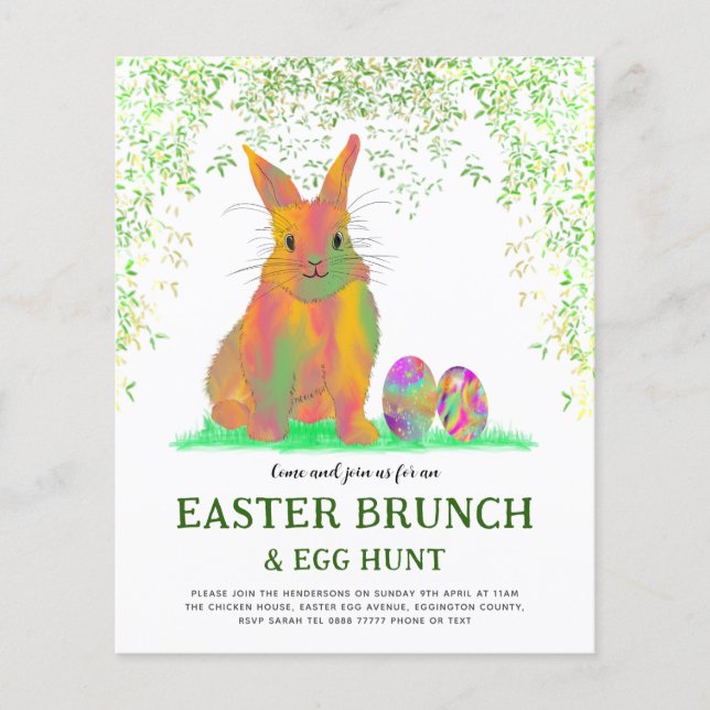 Easter Egg Hunt Brunch Cute Bunny Budget Green Flyer (Front)