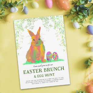 Easter Egg Hunt Brunch Cute Bunny Eggs Watercolor Invitation