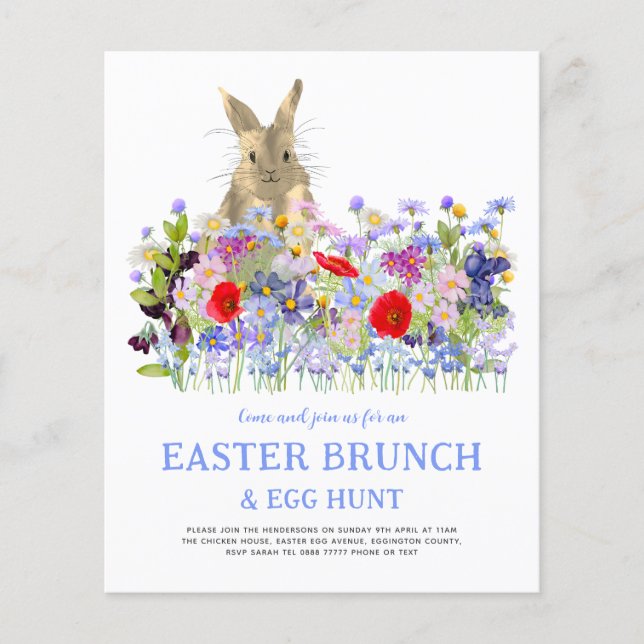 Easter Egg Hunt Brunch Cute Bunny Floral Budget Flyer (Front)