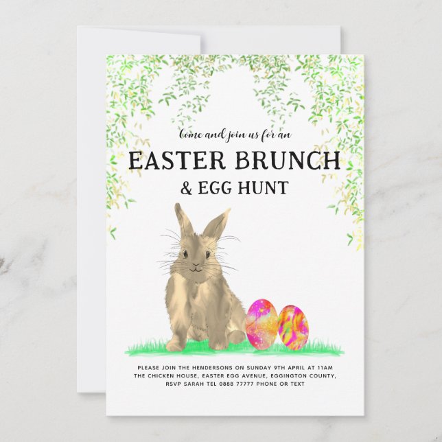 Easter Egg Hunt Brunch Cute Bunny Watercolor Invitation (Front)