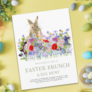 Easter Egg Hunt Brunch Cute Bunny Wildflowers Invitation Postcard