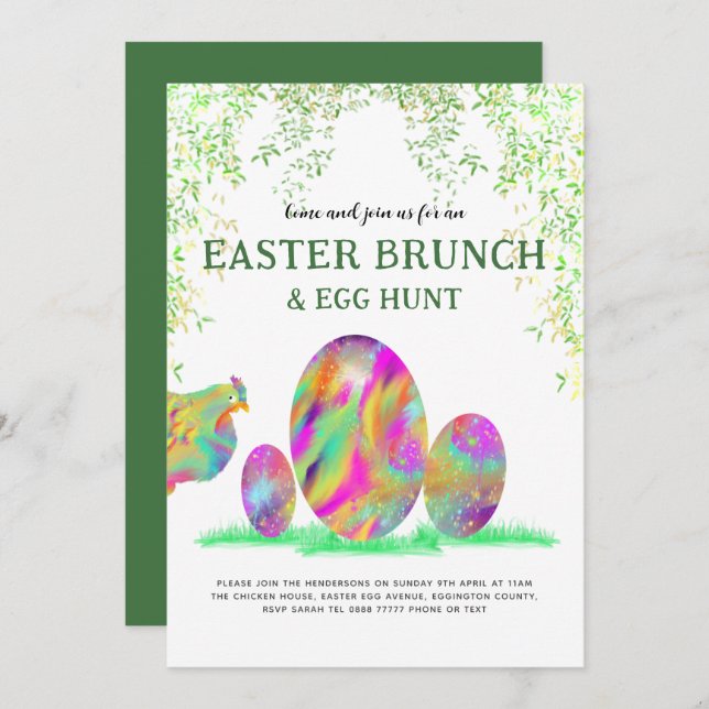 Easter Egg Hunt Brunch Cute Watercolor Invitation (Front/Back)