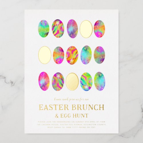 Easter Egg Hunt Brunch modern Watercolor Gold Foil Invitation Postcard