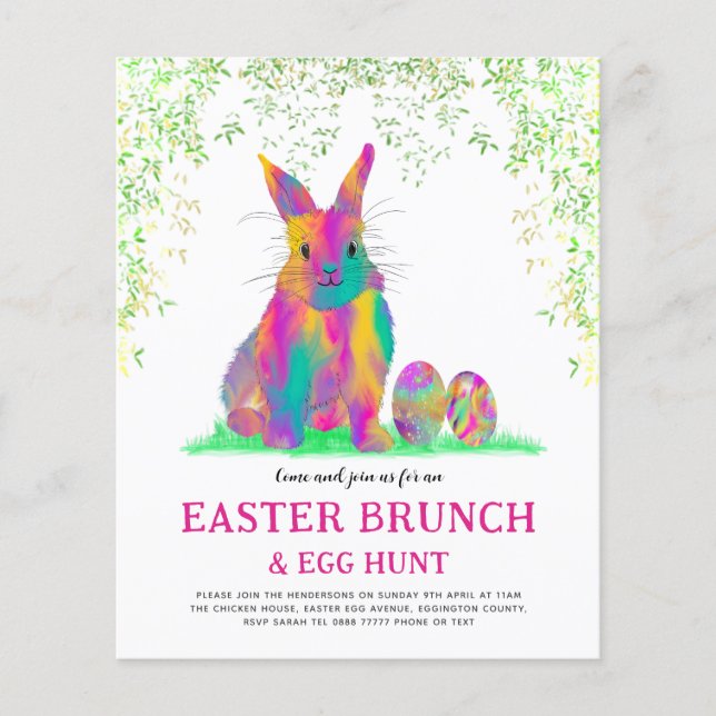 Easter Egg Hunt Brunch Pink Cute Bunny Budget Flyer (Front)