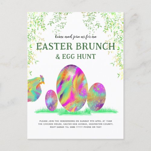 Easter Egg Hunt Brunch Watercolor Cute budget Invitation Postcard