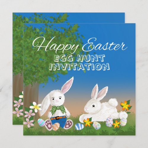 Easter Egg Hunt Bunnies Playing with Easter Eggs Invitation