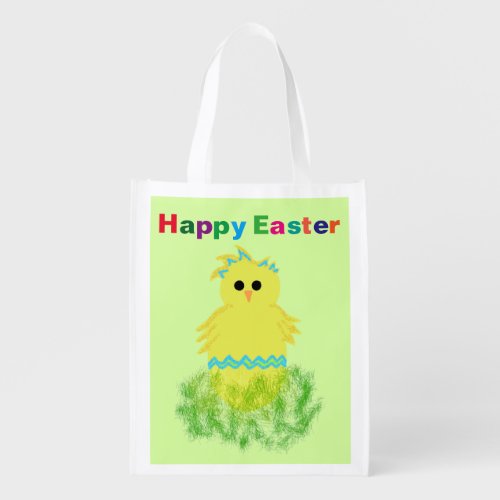 Easter Egg Hunt Bunny Blue Yellow Chick Reusable Grocery Bag