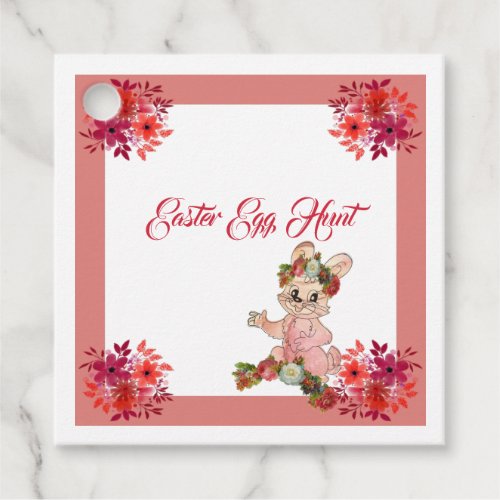 Easter Egg Hunt Bunny Floral Crown Rose Watercolor Favor Tags