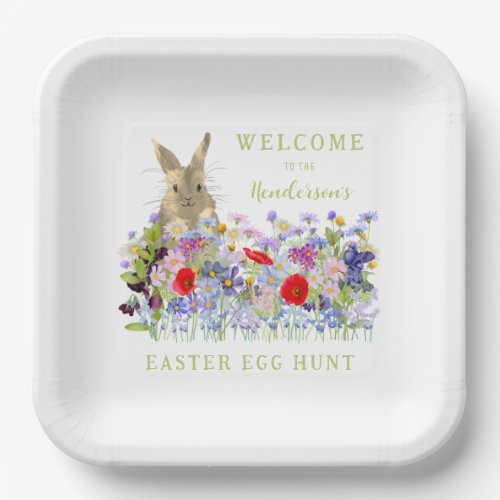 Easter Egg Hunt Bunny Floral Name Paper Plates