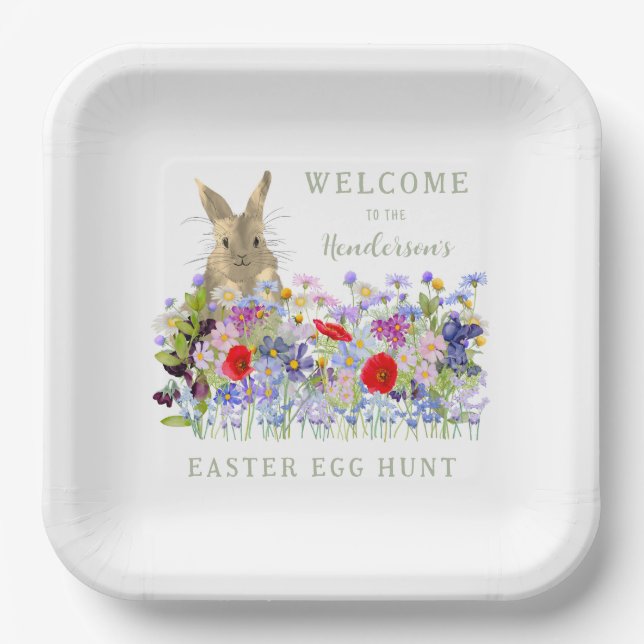Easter Egg Hunt Bunny Floral  Paper Plates (Front)