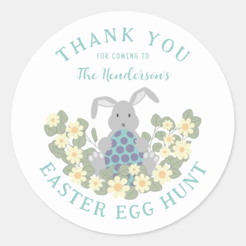 Easter Egg Hunt Bunny Floral Thank You Classic Round Sticker