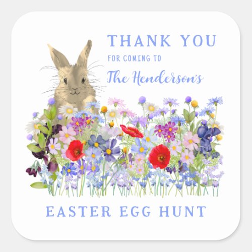 Easter Egg Hunt Bunny Floral Thank You Square Sticker