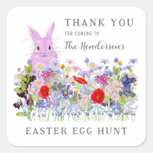 Easter Egg Hunt Bunny Floral Thank You Square Sticker