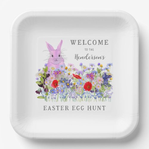 Easter Egg Hunt Bunny Floral Welcome Paper Plates