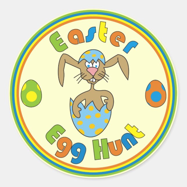 Easter Egg Hunt Bunny in Blue Egg Round Stickers (Front)