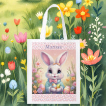 Easter Egg Hunt Bunny Rabbits add Girl's Name Bag