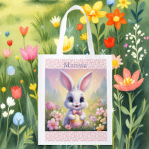 Easter Egg Hunt Bunny Rabbits add Girl's Name Bag