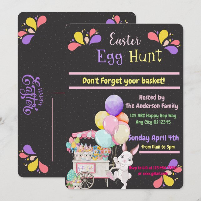 Easter Egg Hunt Chalkboard Invitation (Front/Back)