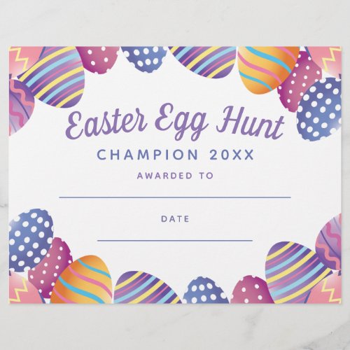 Easter Egg Hunt Champion Award Certificate