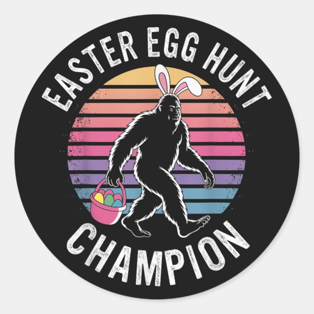 Easter Egg Hunt Champion Funny Bigfoot Bunny Eggs  Classic Round Sticker (Front)