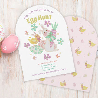 Easter Egg Hunt Chick Bunny Flowers Cute Spring Invitation