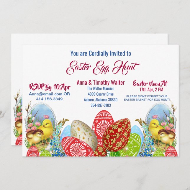 Easter Egg Hunt Chicks Floral Greenery Invitation (Front/Back)