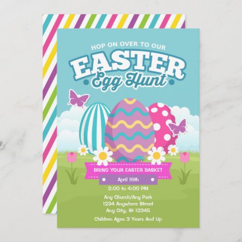 Easter Egg Hunt Colorful Eggs  Invitation