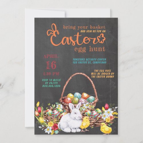 Easter Egg Hunt Colorful Typography on Chalkboard Invitation