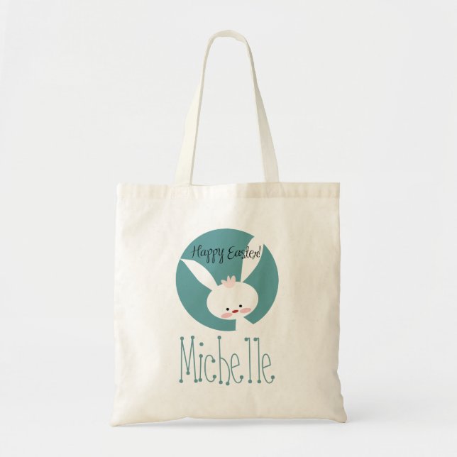 Easter Egg Hunt Custom Name Bunny Tote Bag (Front)