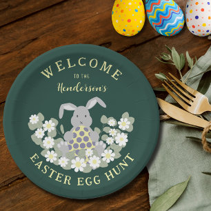 Easter Egg Hunt Cute Bunny Floral Paper Plates