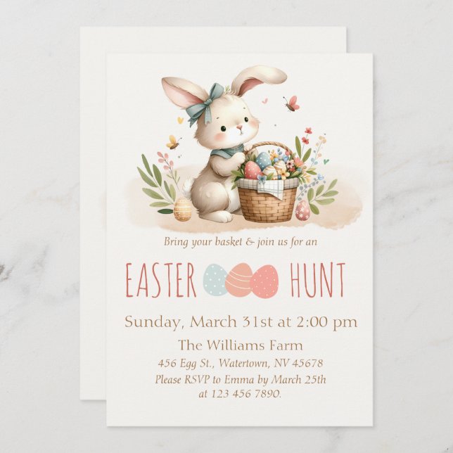 Easter Egg Hunt Cute Bunny Invitation (Front/Back)