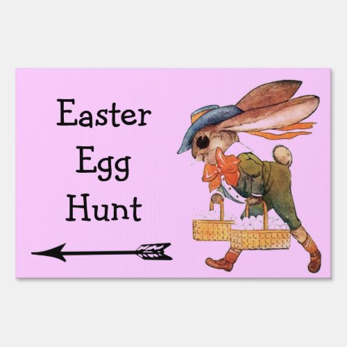 Easter Egg Hunt Cute Bunny Rabbit Arrow Direction Yard Sign
