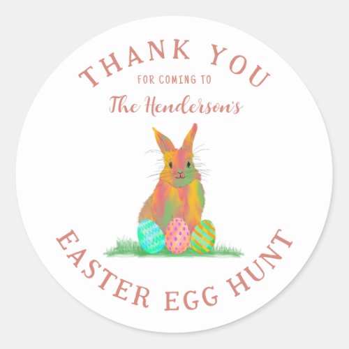 Easter Egg Hunt Cute Bunny Thank You Classic Round Sticker