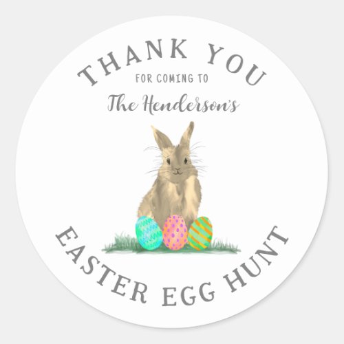 Easter Egg Hunt Cute Bunny Thank You Classic Round Sticker