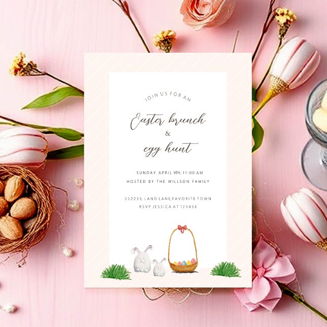 Easter Egg Hunt Easter Brunch Watercolor Art Holiday Card (Creator Uploaded)