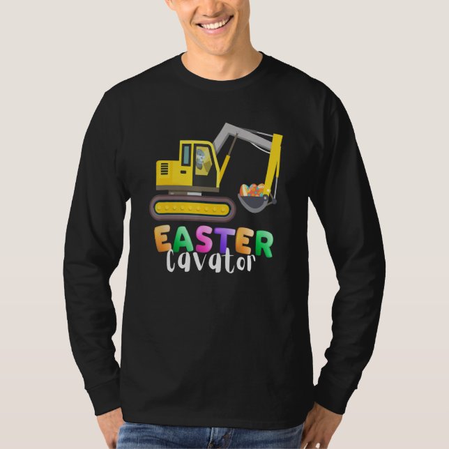 Easter Egg Hunt  EggsCavator Bunny Driving Tractor T-Shirt (Front)