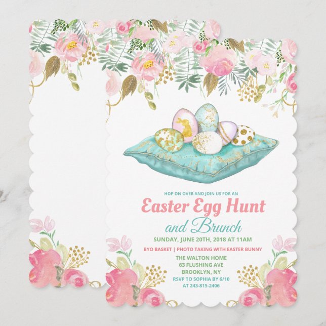 Easter Egg Hunt Floral Watercolor Invitation (Front/Back)