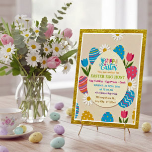 Easter Egg Hunt   Gold Frame Floral Holiday Thank You Card