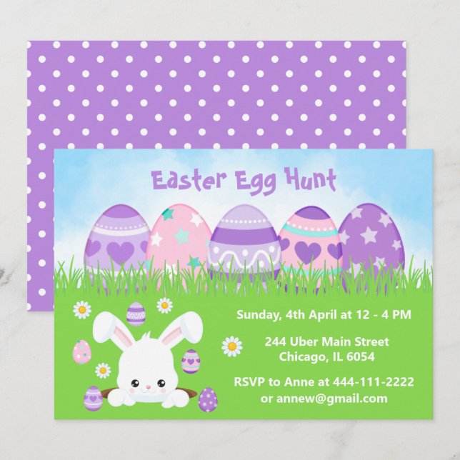 Easter Egg Hunt in Pink and Purple Invitation (Front/Back)
