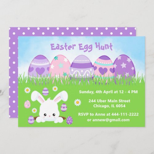 Easter Egg Hunt in Pink and Purple Invitation