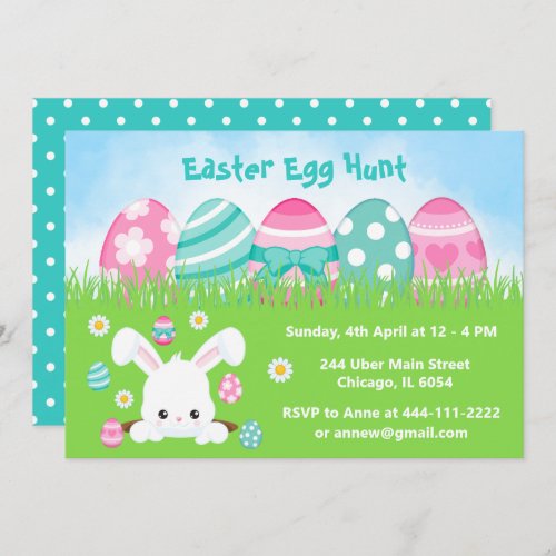 Easter Egg Hunt in Pink and Turquoise Blue Invitation