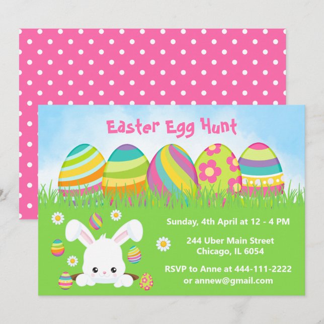 Easter Egg Hunt in Pink, Purple, Green Invitation (Front/Back)