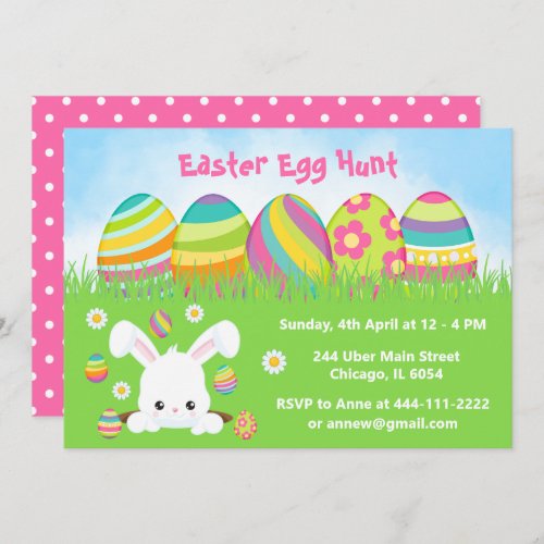 Easter Egg Hunt in Pink Purple Green Invitation