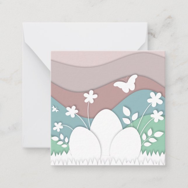 Easter egg hunt in spring flower nature note card (Front)