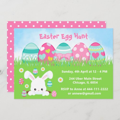 Easter Egg Hunt in Turquoise Blue and Pink Invitation