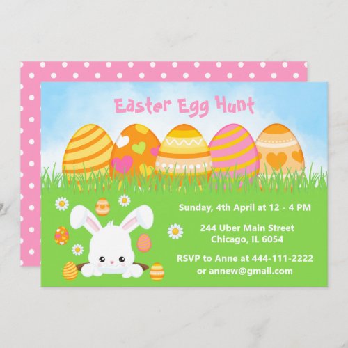Easter Egg Hunt in Yellow Orange and Pink Invitation