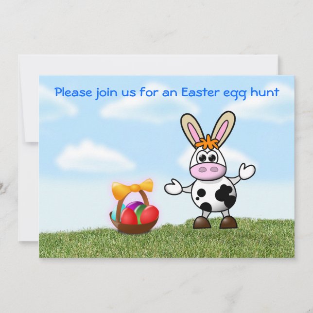 Easter Egg Hunt Invitation Easter fun Easter cow (Front)
